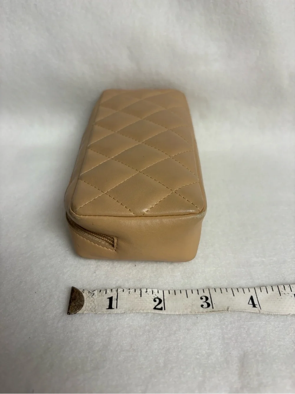CHANEL Beige CAMBON Leather Pencil Case Make Up Pouch Orange Interior